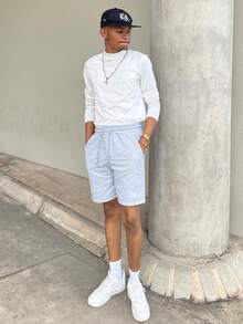 Ngobest Haus Ngobest Haus 男士字母贴布抽绳腰短裤 - 淺灰色 - 查看 6