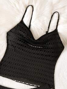 Swim Chiccia Women's Hollow Out Scoop Neck Fashion Camisole & Bikini Set, Spring/Summer - Black - View 4