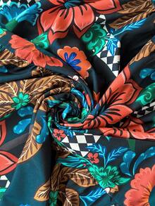 Ceyna Plus Size Vintage Black Floral Print V-Neck Sleeveless Tiered Hem Maxi Dress,Women's Summer Boho Beach Holiday Mexican Style Tropical Resort Wear - Multicolor - View 9