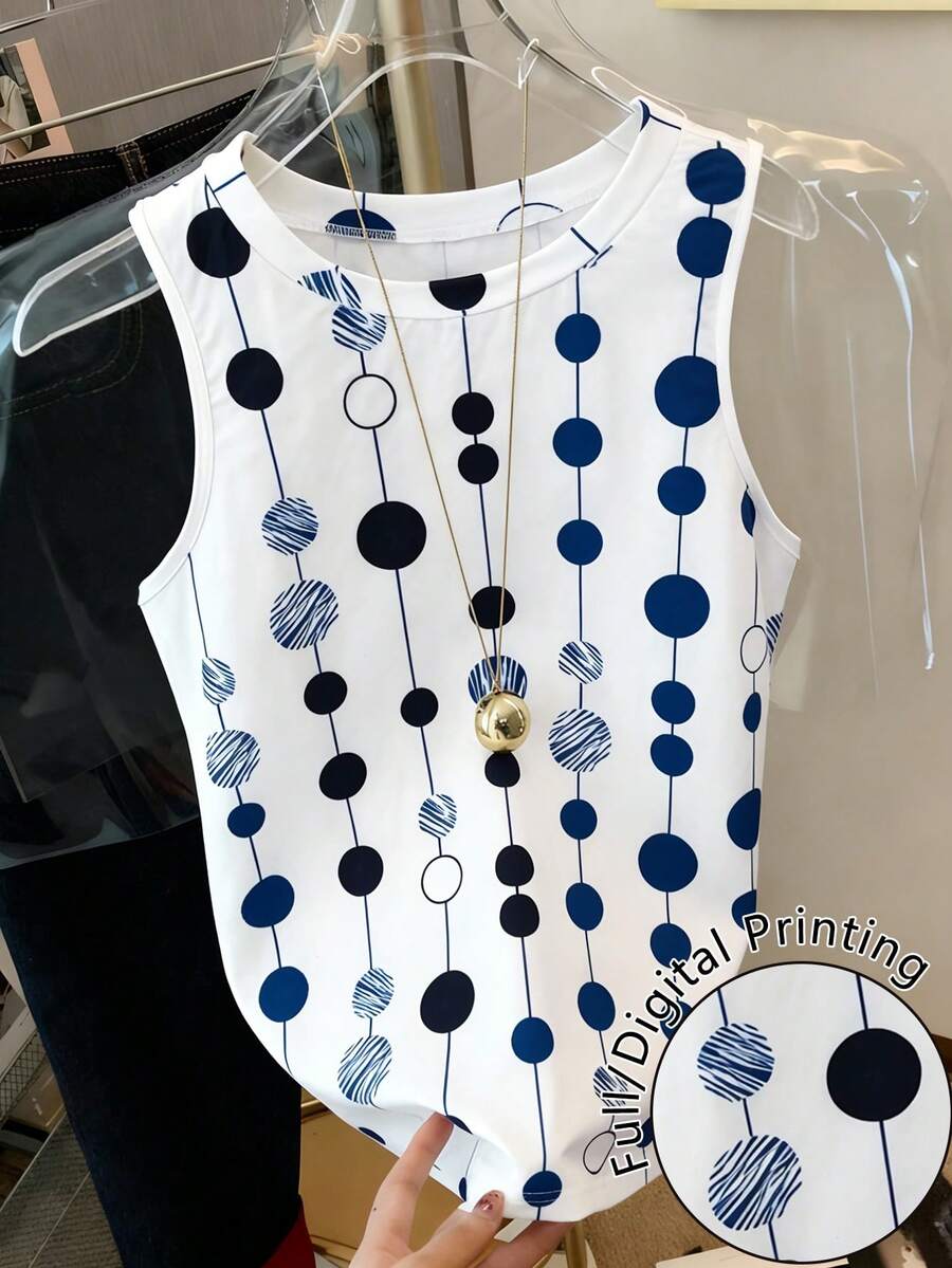 Resyla Women's Geometric Print Round Neck Casual Versatile Tank Top - Multicolor - View 1