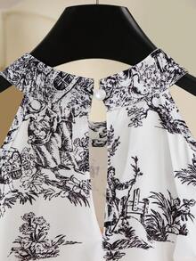 Lyxana Women's Tie-Waist Halter Neck Printed Shirt, Elegant Resort Wear For Spring/Summer - Multicolor - View 5