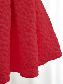 SHEIN Vestido sin mangas con cuello redondo y estampado floral jacquard elegante para niñas pequeñas, con lazo desmontable y cierre con cremallera en la espalda, para uso casual diario, fiestas y ocasiones especiales - Rojo - Ver 5