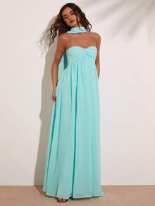 SHEIN BAE Đầm nữ màu xanh lá cây trơn không dây vai, thắt cổ, thích hợp cho kỳ nghỉ biển, khu nghỉ dưỡng biển, kỳ nghỉ thường ngày, tụ họp bạn bè, chuyến đi cuối tuần, đầm đi biển, đầm đi nghỉ mát, đầm xanh lam pha xanh lá cây, phong cách Y2K, đầm dự lễ hội âm nhạc, đầm thanh lịch. - màu xanh lá - Xem 4