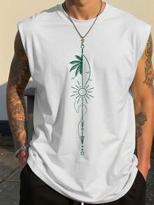 Manfinity Homme Men's Casual Coconut Tree Print Tank Top - White - View 1