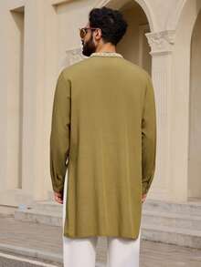 DAZY 中东风格男士军绿色长袍衬衫，春夏款 - 綠色 - 查看 7