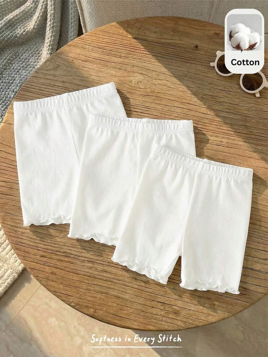 Cozy Pixies 3件套女婴纯色针织柔软弹力腰短裤套装 女婴夏季短裤 婴儿棉裤 白色女婴短裤 女婴服装 - 白色 - 查看 1