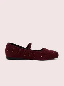 CUCCOO DOLLMOD Zapatos planos de ante burdeos con punta cuadrada, decorados con mini remaches y cinturón - Burdeos - Ver 3