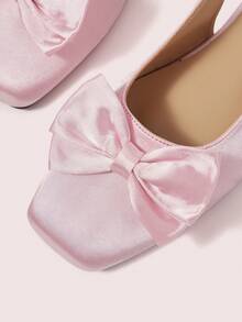 CUCCOO DOLLMOD Pink Satin Bow Slingback Square Toe Back Tripple Flat Mary Jane Flats - Pink - View 5