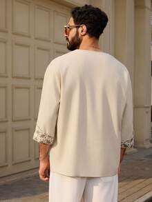 DAZY 中长袖男士衬衫，中东风格，春季款 - 杏色 - 查看 5