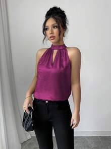 Selianne Blusa elegante sin mangas brillante para vacaciones, primavera/verano - Rosa Fucsia - Ver 6