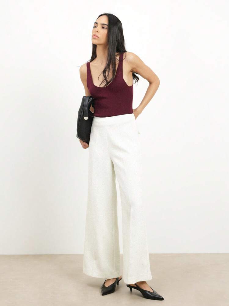 KSTM Women's High Waisted White Wide Leg Essential Pants Relaxed Fit Palazzo Style Trousers For Work Office Business Casual Everyday Wear Spring Summer