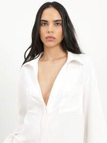 KSTM 女士白色亚麻套装，灯笼袖衬衫搭配宽松短裤，两件套夏季休闲装 - 白色 - 查看 7