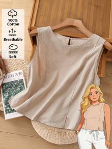 Rusticease Plus Size Summer Casual Solid Color Keyhole Back Tank Top\Vacation Brown Top Summer Tops Summer Outfits Summer Clothes  Spring  Spring Outfit Women Spring Clothes Country Style For Women - Apricot - View 1