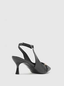CUCCOO BIZCHIC Tacones altos versátiles de tacón fino y correa trasera con botones, elegantes para la oficina - Negro - Ver 3