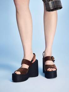 Sugerpunk Platform Sandals Women's Slippers Peep Toe Wedge Heel Fashion Women's Shoes - Coffee Brown - View 3
