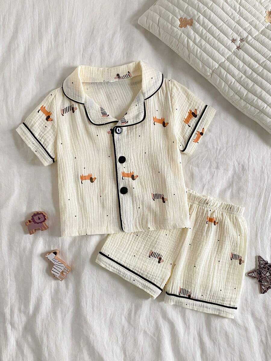 Souflis Souflis Infant/Toddler Boys' Cute Puppy Print Short Sleeve Shorts Pajama Set - Beige - View 1
