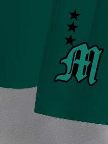 Manfinity RSRT Men's Retro American Street Style Letter M & NY Palm Tree Graphic Round Neck Casual Suit, Men's Round Neck Vacation Casual Suit - Green - View 5