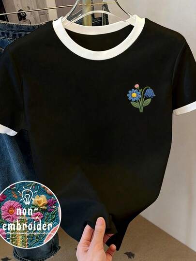 Resyla Floral & Botanical Print Round Neck Short Sleeve T-Shirt For Women, Spring/Summer