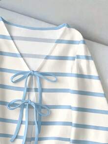 SHEIN LUNE Women's Casual Printed Drawstring Flare Sleeve Top, Suitable For Autumn/Winter - Multicolor - View 5