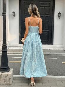 Pariaura Đầm slip nữ đi nghỉ mát, thêu họa tiết hạt điều, xếp ly, kiểu dáng thường ngày. - Màu xanh lam - Xem 2