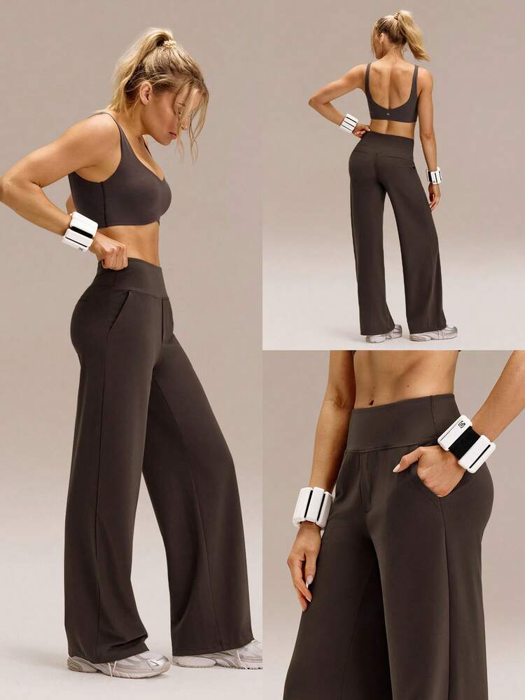 31'' FeatherFit™ Confident Moves Ultra-Stretchy Buttery-Soft Sweat-Wicking Booty-Sculpting Back Pocket Faux Pockets Fold-Over Waistband Work Pants Low Impact Gym Studio Work Wear