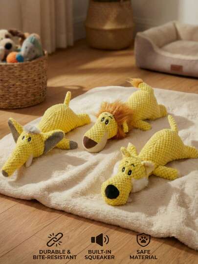 PETSIN 可爱的玉米毛绒大象狮子狼毛绒狗狗玩具，带BB音效，可与狗狗互动，乐趣无穷
