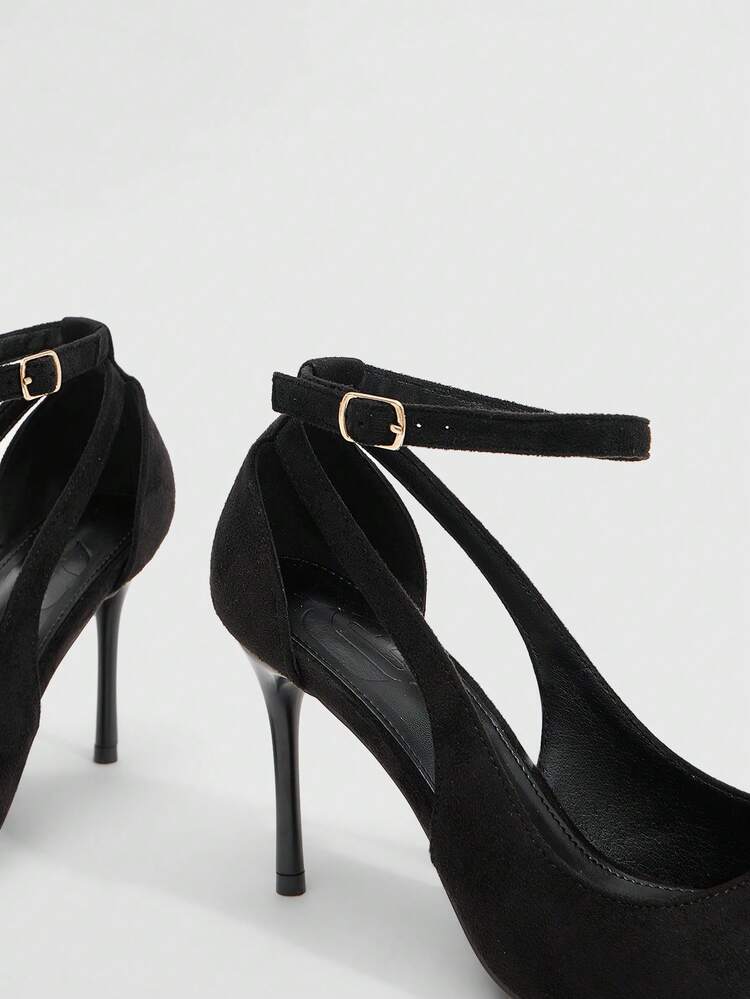 CUCCOO SZL Women Shoes Four Seasons New Solid Color Pointed Toe Low Vamp Thin Heel High Heel Commuter Versatile Sexy Fleece Women's High Heel Shoes Ankle Strap Sexy Elegant Fashion Versatile Commuter Party Wear