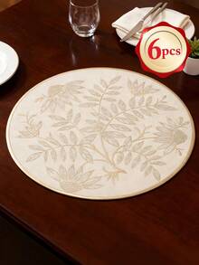 6 piezas de individuales redondos minimalistas de PVC dorado, lavables, fáciles de limpiar, antideslizantes, decoración de mesa de fiesta de boda y comida - Multicolor - Ver 9