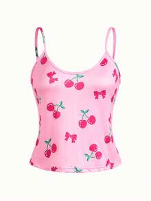 Bonmuse Ladies' Cherry Print Simple Daily Cami Top, Shorts, Pajama Set - Multicolor - View 8