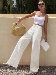 Dazy Tall 女式高腰/长款休闲直筒牛仔裤 - 白色 - 查看 3