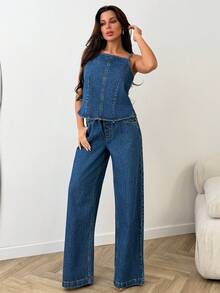 SHEIN WOMEN Two Pieces SET TOP AND TROUSERS - Dark Wash - View 5