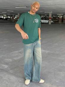 Ngobest Haus Ngobest Haus K-GLORY Men's Versatile Simple Graphic Print Short Sleeve T-Shirt | Bible Psalm Theme - Dark Green - View 5