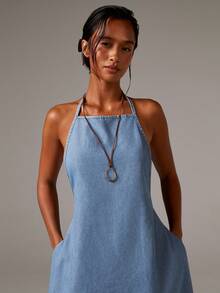 Plus Size Women's Casual Backless Denim Dress, Suitable For Summer Summer Dress Spring Dress Spring Clothes Women Festival Outfits For Women Party Dresses For Women Beach Dresses Beach Dresses For Women Graduation Dresses Elegant Dresses For Women Elegant Dresses For Ladies Casual Dress Vacation Outfits Women Summer Holiday Outfits Vacation Dresses Beach Vacation Outfits For Women Blue Dress Women's Sleeveless Halter Neck Denim Maxi Dress With Pockets For Casual Summer Style - 中等水洗 - 查看 4