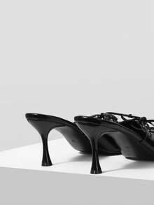 Mnmlis 女士尖头系带日常穿着高跟凉鞋 - 黑色 - 查看 3