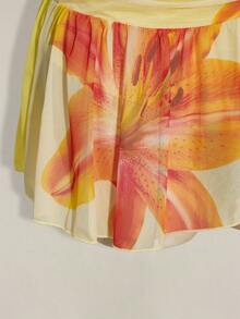 SHEIN ICON 大码女式Y2K度假风印花露脐吊带上衣和低腰印花迷你裙套装，夏威夷伊比沙岛度假装，女士沙滩派对装，女士夏季套装，夏季假日装，女士夏季服装 - 淡黃色 - 查看 9