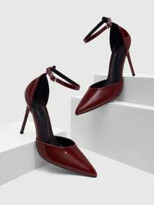 CUCCOO SZL Pink Satin Pointed Toe Elegant Pumps, Versatile High Heels For Commuting And Date Nights, Graceful And Sophisticated Style For Christmas - Burgundy 1 - View 2