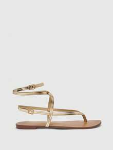 CUCCOO BIZCHIC Giày sandal quai ngang đính đá mũi vuông cho nữ, thích hợp làm quà Giáng sinh - Vàng - Xem 4