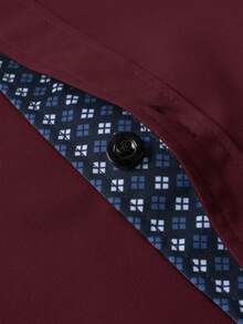 Manfinity Mode 男士休闲商务格子拼接单排扣长袖衬衫 - 酒紅色 - 查看 3