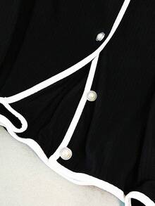 GlowEve CURVE Conjunto de 2 piezas de blusa de manga larga con ribete de color contrastante y camiseta interior, talla grande - Blanco y Negro - Ver 5