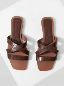 Mnmlis Women's Casual Fashion Commuter And Vacation Style Minimalist Open-Toe Cross-Flatbed Sandals Summer Shoes - Coffee - View 1
