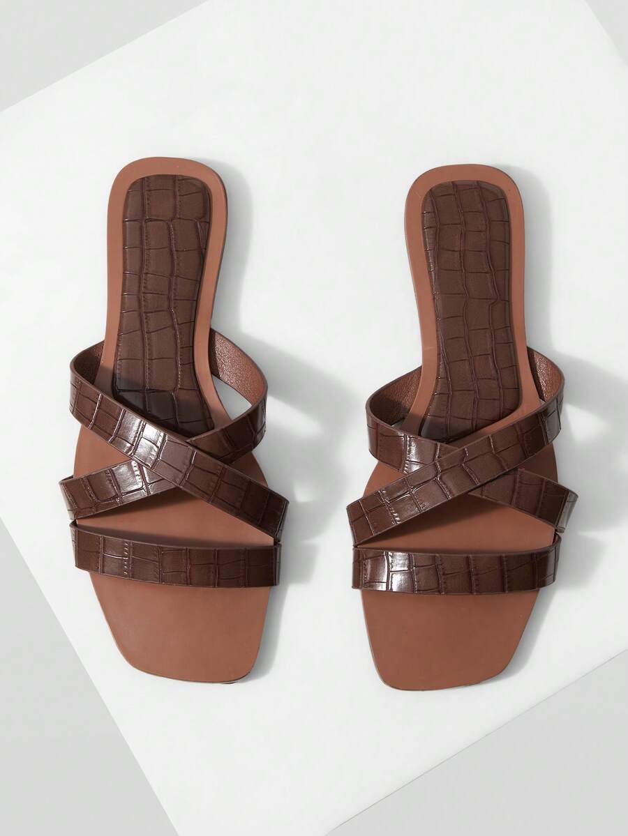 Mnmlis Women's Casual Fashion Commuter And Vacation Style Minimalist Open-Toe Cross-Flatbed Sandals Summer Shoes - Coffee - View 1