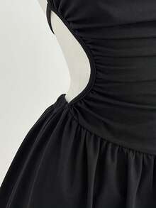 Elamini Women's Summer Casual Black Hollow Out Plunging Neck Jumpsuit - Black - View 5