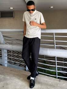 Ngobest Haus Ngobest Haus 男士夏季字母印花小华夫格Polo衫时尚休闲立领轻薄商务通勤装 - 白色 - 查看 4