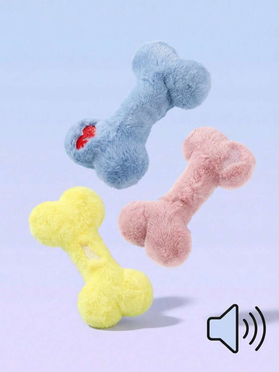 PETSIN 有趣的骨头形状毛绒狗狗玩具，带有BB音效，适合狗狗互动玩耍 - 彩色 - 查看 1