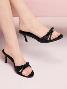 CUCCOO DOLLMOD Women's Bow Decor Casual Fashion High Heel Slide Sandals Spring Shoes - Black - View 5