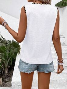 Selamara New Fashionable Casual Versatile Contrast Collar Leopard Print White Tank Top For Women - White - View 2