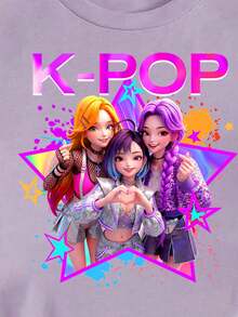 Young Girl Cartoon Print T-Shirt And Shorts Set - Multicolor - View 6