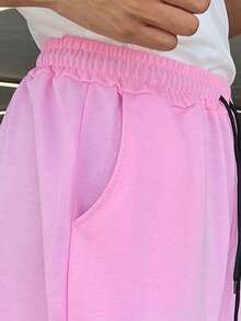 Ngobest Haus Ngobest Haus Men Drawstring Waist Pocket Shorts With Letter And Cartoon Print Summer Baggy Pattern Graffiti Plain Going Out - Pink - View 4