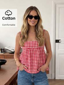 Easowa 女士格子蝴蝶结装饰休闲百搭日常衬衫 - 彩色 - 查看 5