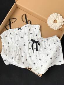 Comfortcana Women's Bow Print Camisole And Shorts 2 Pieces Set, Summer Outfit For Women - White - View 7